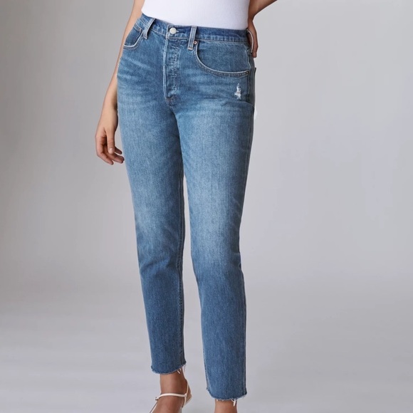 Denim Forum The Yoko High Rise Slim Womans Size 28 In My Bleu L'amour Distressed - Picture 1 of 14